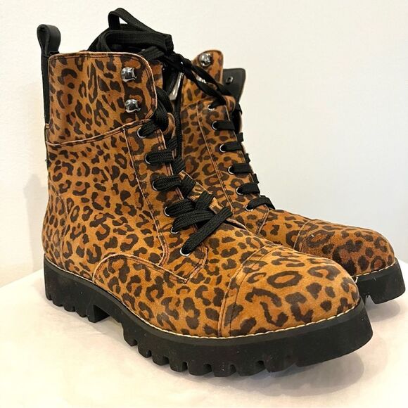 Donald Pliner Ease Leopard Print Suede Lace Up High Top Boots, Size 7 NWOB - Picture 9 of 12
